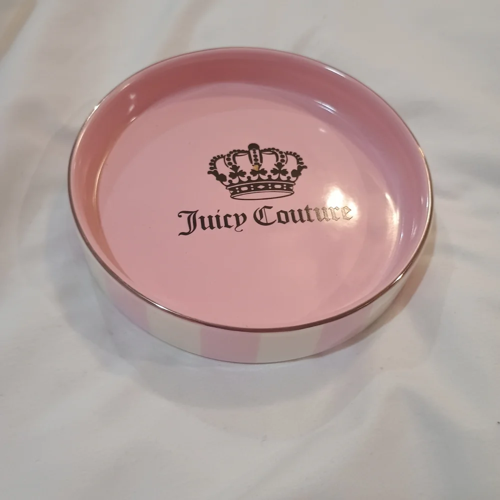 New Juicy Couture Pink & White Striped Circle Trinket Tray For Rings Or Necklace